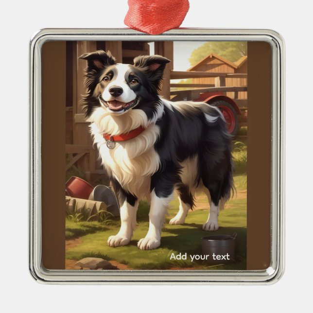 Border Collie Dog Julgransprydnad Metall (Framsidan)