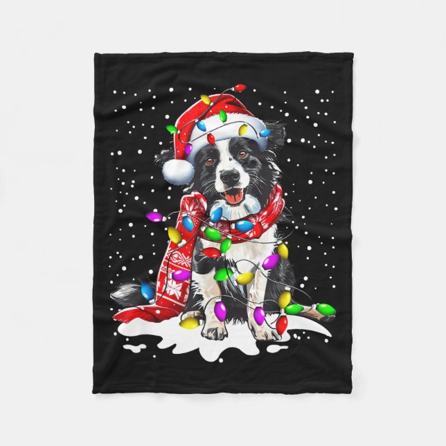 Border Collie Dog Lighting Xmas Santa Hat Christma Fleecefilt (Framsidan)