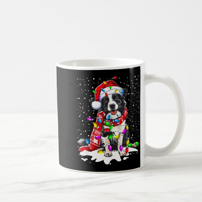 Border Collie Dog Lighting Xmas Santa Hat Christma Kaffemugg (Höger)