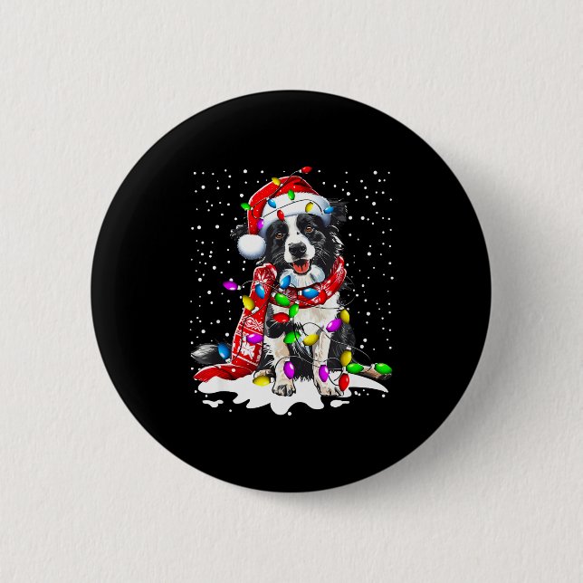 Border Collie Dog Lighting Xmas Santa Hat Christma Knapp (Framsida)