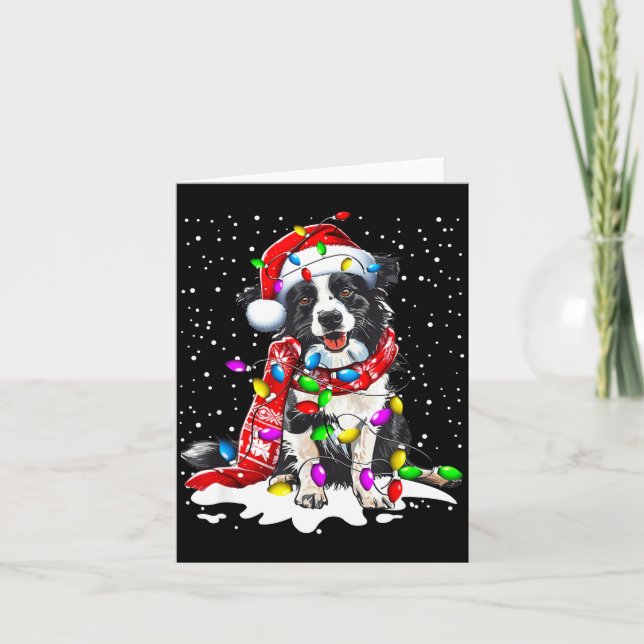 Border Collie Dog Lighting Xmas Santa Hat Christma Kort (Framsida)