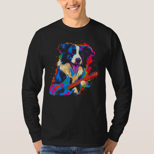 Border Collie Dog Music T Shirt (Framsida)