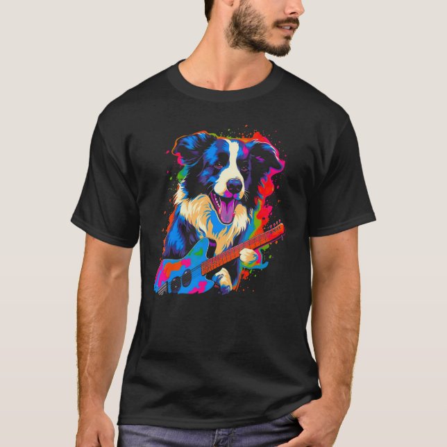 Border Collie Dog Music T Shirt (Framsida)