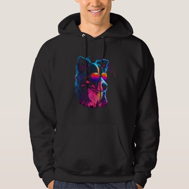 Border Collie Dog owner Vaporwave Notorious DJ Hoodie (Framsida)
