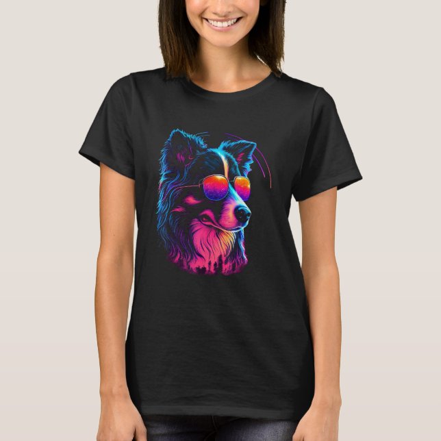 Border Collie Dog owner Vaporwave Notorious DJ T Shirt (Framsida)
