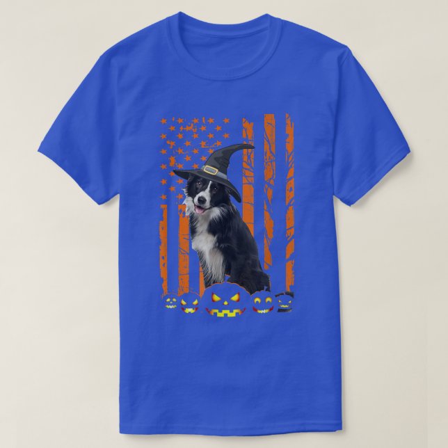 Border Collie Dog Pumpkin American Flag Witch Hall T Shirt (Design framsida)
