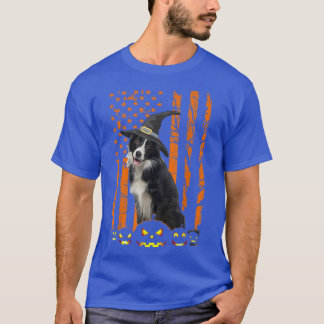 Border Collie Dog Pumpkin American Flag Witch Hall T Shirt