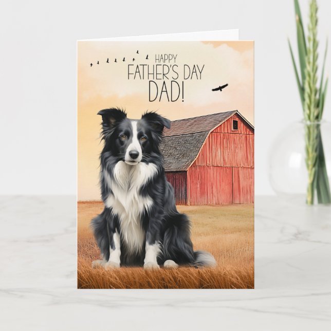 Border Collie Dog Red Barn Western Father's Day Helgkort (Framsida)