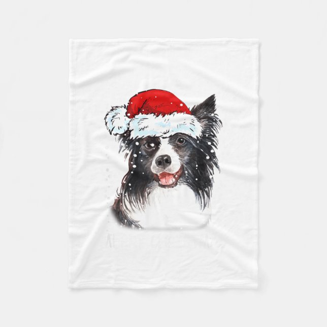 Border Collie Dog Santa Christmas Lights Xmas Boys Fleecefilt (Framsidan)