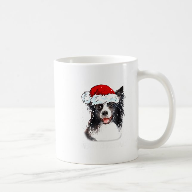 Border Collie Dog Santa Christmas Lights Xmas Boys Kaffemugg (Höger)