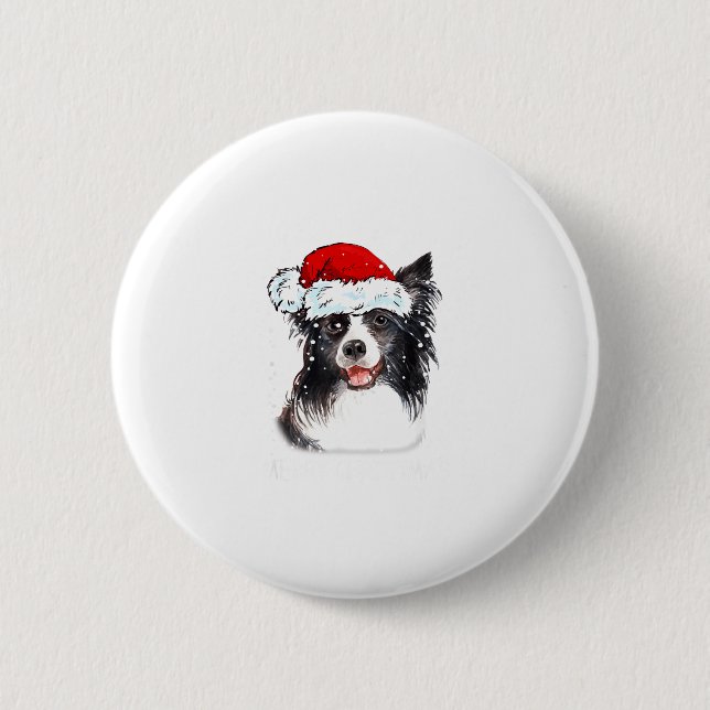 Border Collie Dog Santa Christmas Lights Xmas Boys Knapp (Framsida)