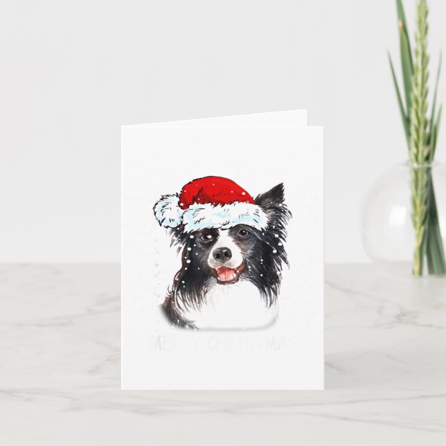 Border Collie Dog Santa Christmas Lights Xmas Boys Kort (Framsida)