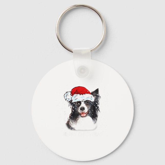 Border Collie Dog Santa Christmas Lights Xmas Boys Nyckelring (Framsida)
