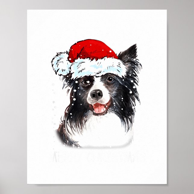 Border Collie Dog Santa Christmas Lights Xmas Boys Poster (Framsidan)