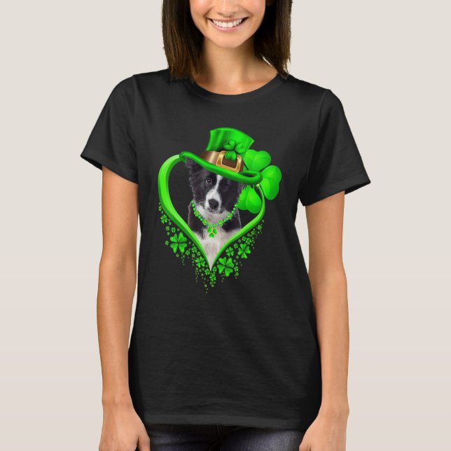 Border Collie Dog St Patricks Day Lover Irish Sham T Shirt (Framsida)