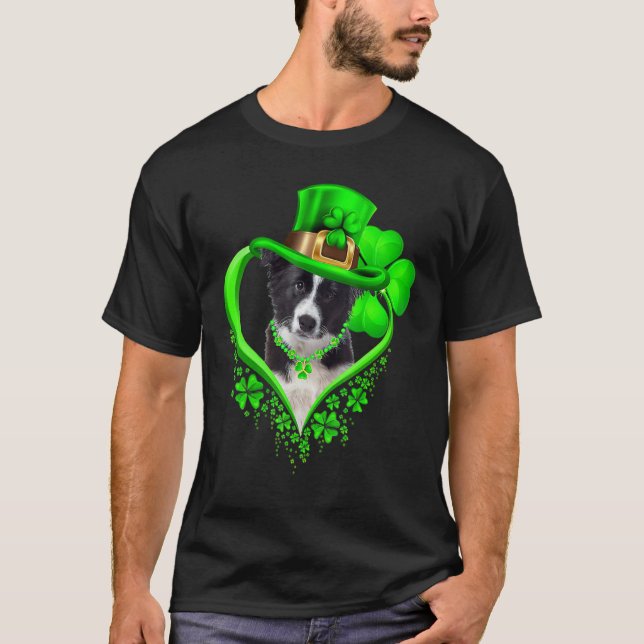 Border Collie Dog St Patricks Day Lover Irish Sham T Shirt (Framsida)