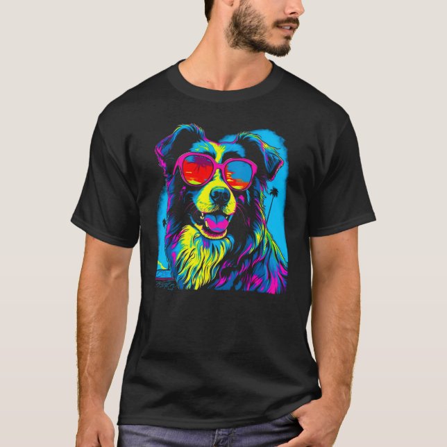 Border Collie Dog Sunglasses 1 T Shirt (Framsida)
