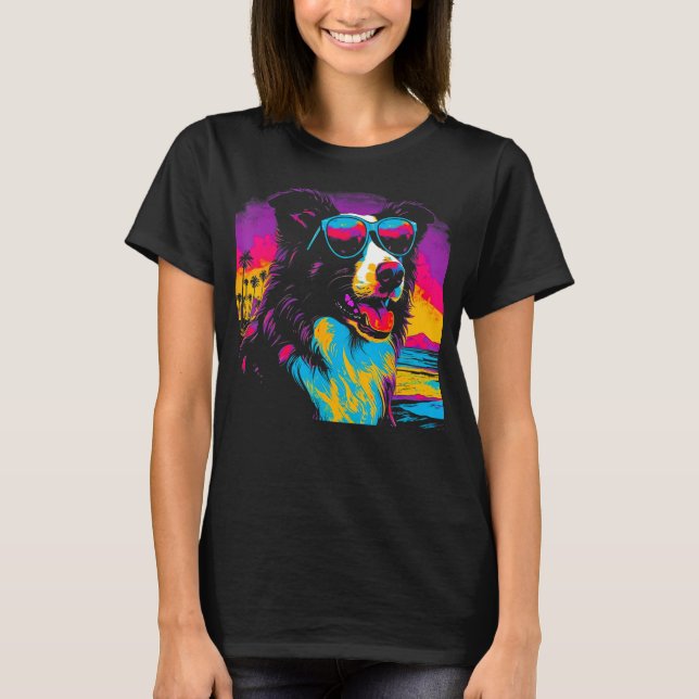 Border Collie Dog Sunglasses Party T Shirt (Framsida)