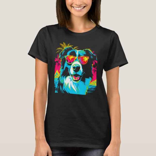 Border Collie Dog Sunglasses T Shirt (Framsida)