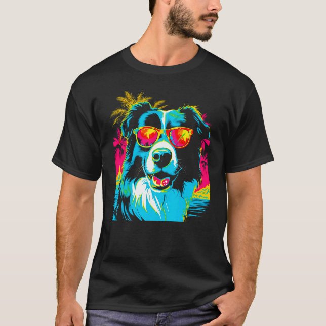 Border Collie Dog Sunglasses T Shirt (Framsida)