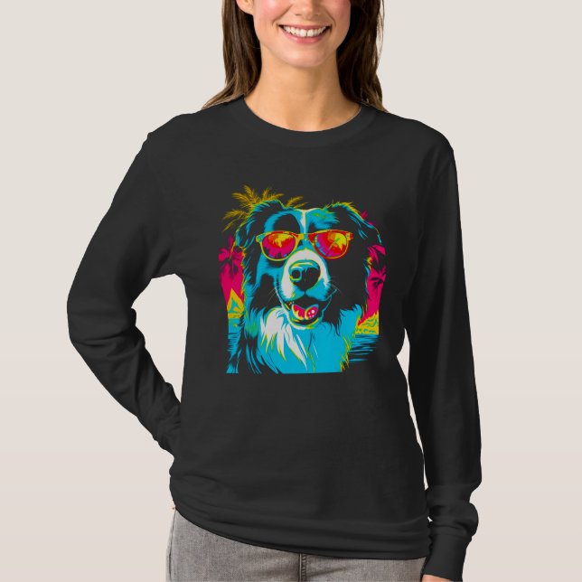 Border Collie Dog Sunglasses T Shirt (Framsida)