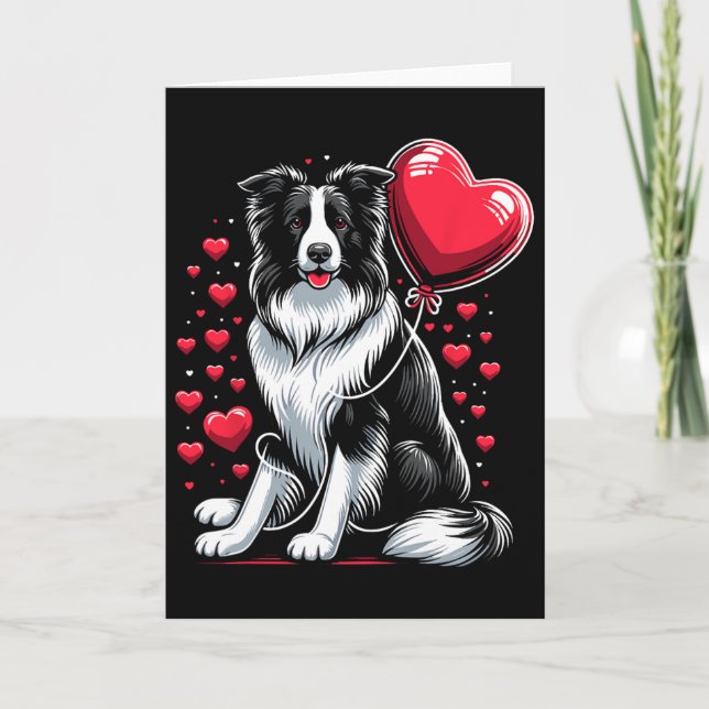 Border Collie Dog Valentine's Day Dog Owner Valent Kort (Framsida)