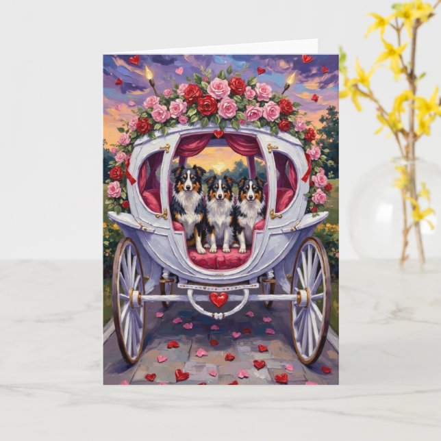 Border Collie Dog Valentine's Day Kort (Gul blomma)