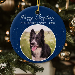 Border Collie Foto Familj God Jul Blå Julgransprydnad Keramik