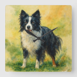 Border Collie Fyrkantig Klocka