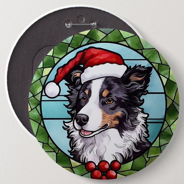 Border Collie Glas-i-färger Jul Knapp (Framsida & baksida)