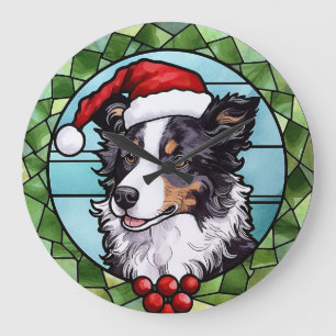 Border Collie Glas-i-färger Jul Stor Klocka