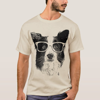 Border Collie glasses hipster Dog Tee Shirt