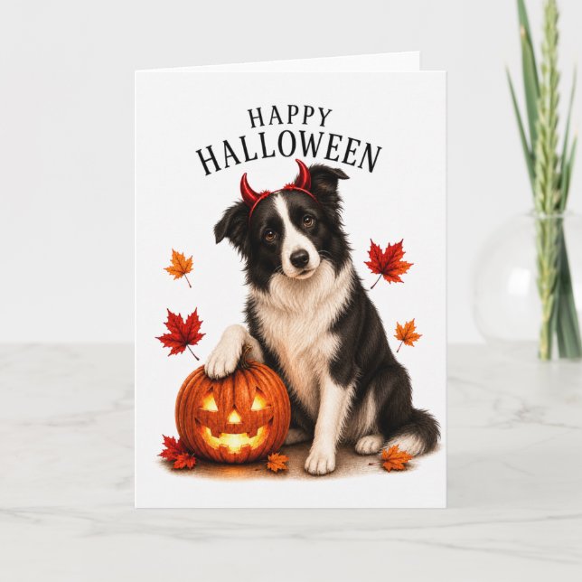 Border Collie Halloween Djävulshund Kort (Framsida)