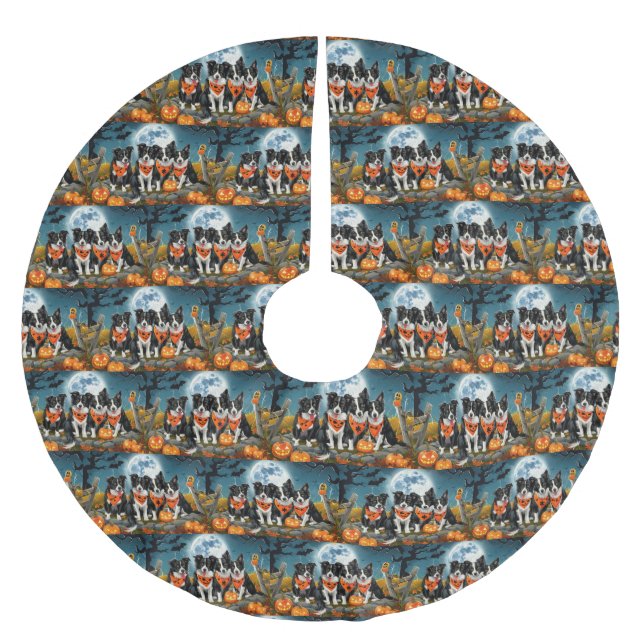 Border Collie Halloween Kuslig Julgransmatta Borstad Polyester (Framsidan)