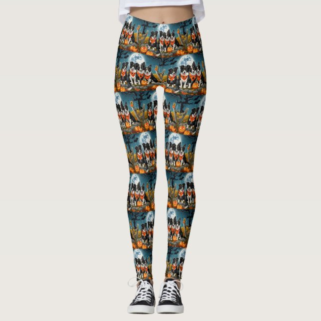 Border Collie Halloween Kuslig Leggings (Framsida)