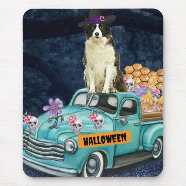 Border Collie Halloween Lastbil Skräcknatt Musmatta (Framsidan)