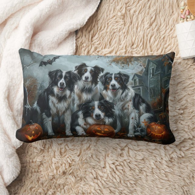 Border Collie Halloween Natt Hund Delight Lumbarkudde (Filt)