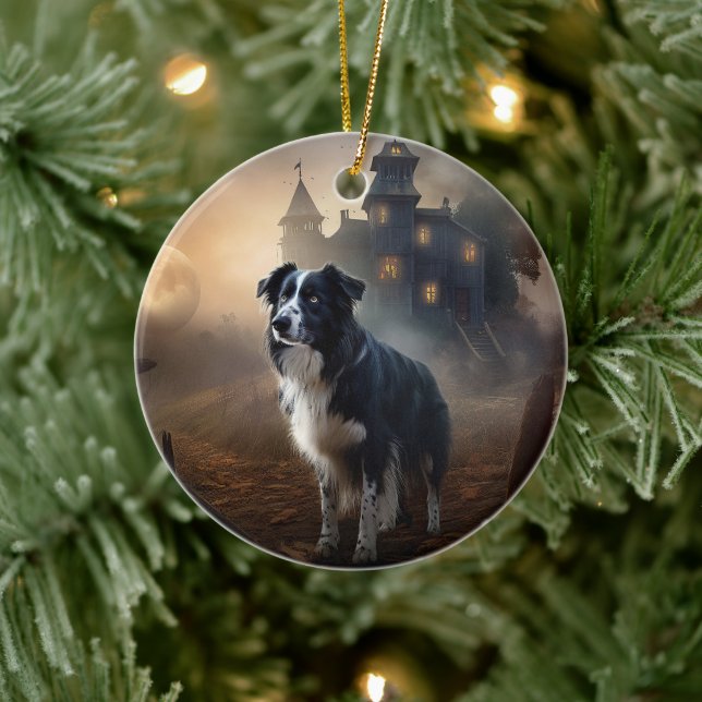 Border Collie Halloween Skräckinjagande Julgransprydnad Keramik (Träd)