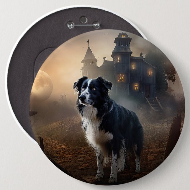 Border Collie Halloween Skräckinjagande Knapp (Framsida & baksida)