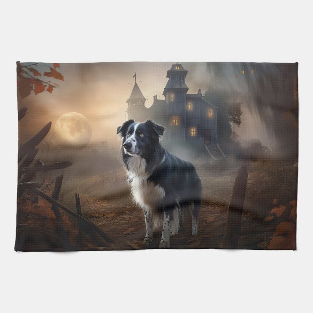Border Collie Halloween Skräckinjagande Kökshandduk (Horisontell)