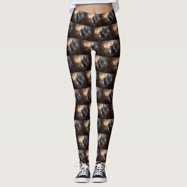 Border Collie Halloween Skräckinjagande Leggings (Framsida)