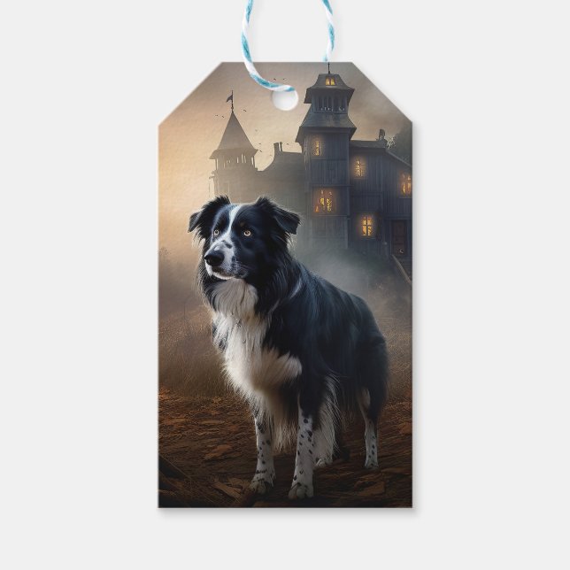 Border Collie Halloween Skräckinjagande Presentetikett (Framsidan)