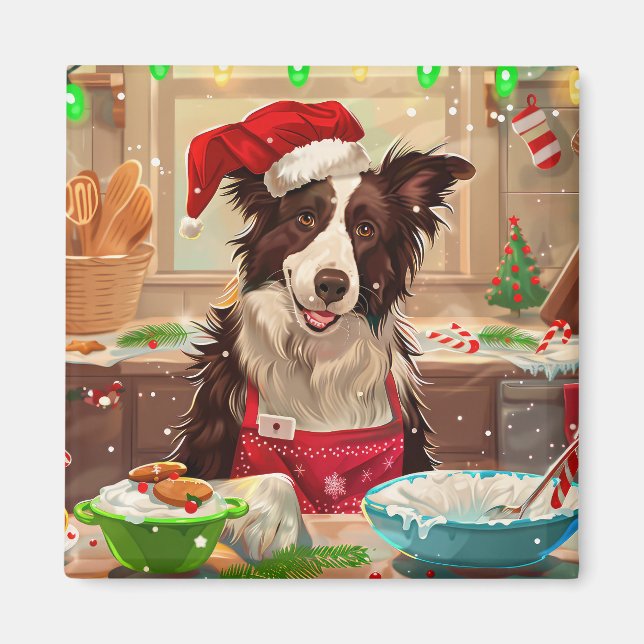 Border Collie Höjdarpiskning: Festlig jul Magnet (Framsidan)