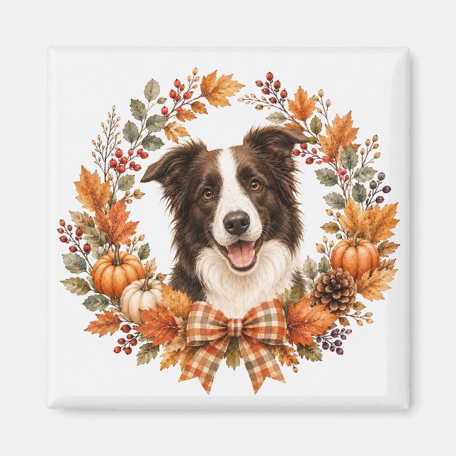 Border Collie Höstkrans Magnet (Framsidan)