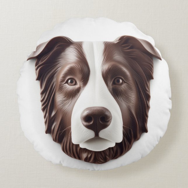 Border Collie Hund 3D Inspirerad Rund Kudde (Framsidan)