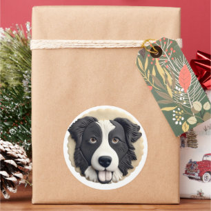 Border Collie Hund 3D Inspirerad Runt Klistermärke