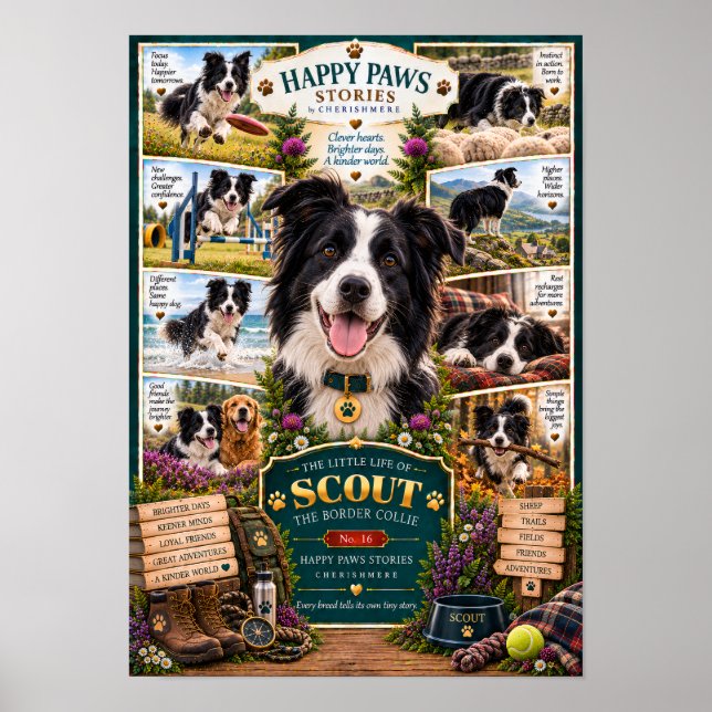 Border Collie Hund Affisch Det Lilla Livet för Sco (Framsidan)