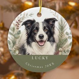 Border Collie Hund Bild Vattenfärg Jul Julgransprydnad Keramik