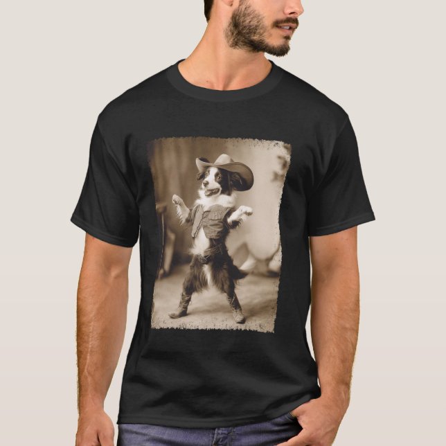 Border Collie Hund Cowboy T Shirt (Framsida)