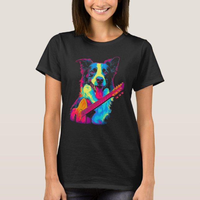Border Collie Hund Gitarr T Shirt (Framsida)